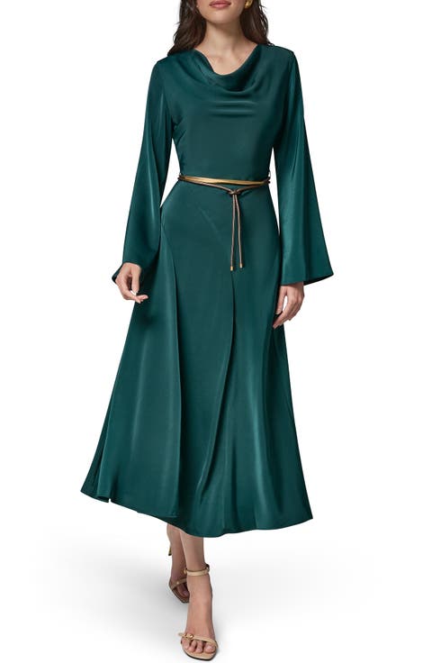 Bell Sleeve Satin Midi Dress