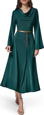 Donna Karan New York Bell Sleeve Satin Midi Dress