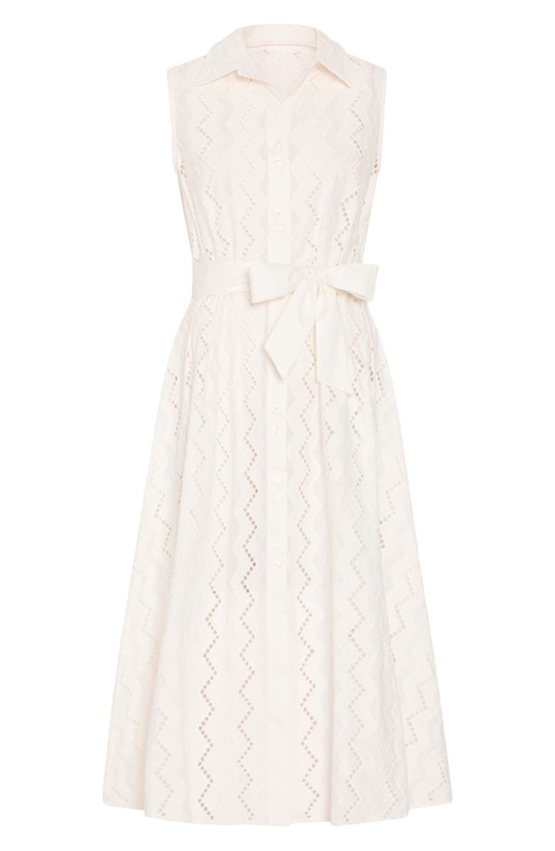 Milly Leya Eyelet Sleeveless Midi Shirtdress, Alternate, color, White