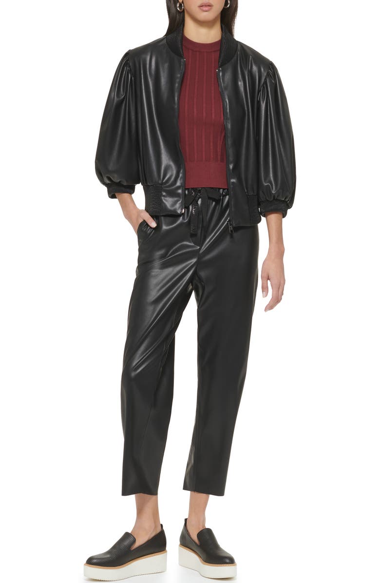 DKNY Crop Faux Leather Bomber Jacket, Alternate, color, 