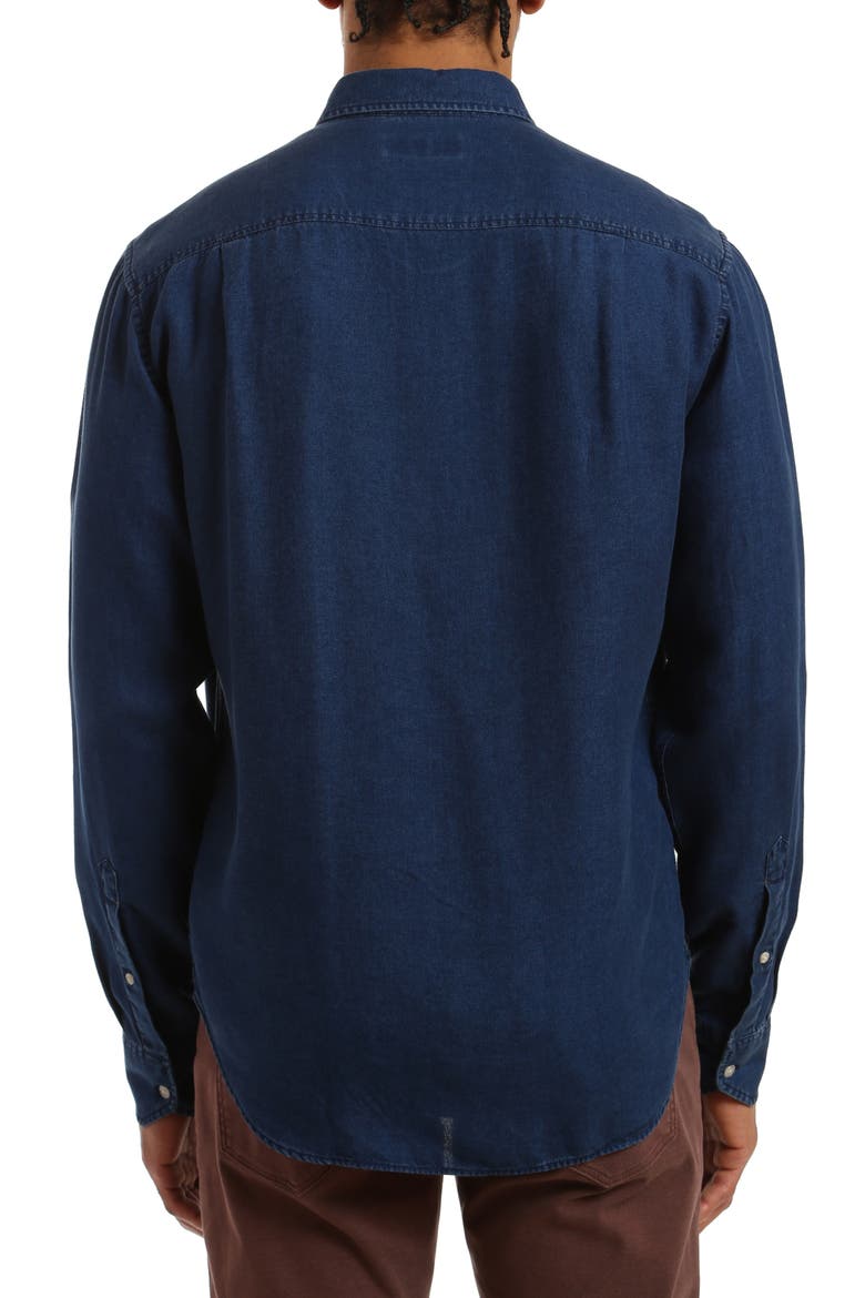 Lyocell Denim Button-Down Shirt, Alternate, color, MID INDIGO