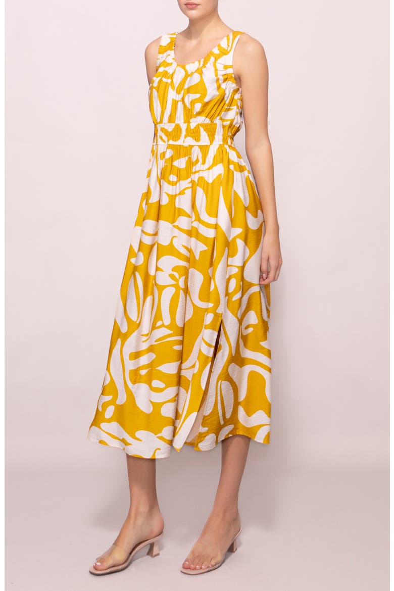 Abstract Print Midi Dress, Alternate, color, IVORY/ YELLOW