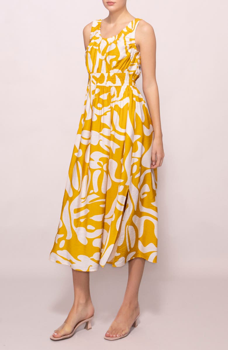 MELLODAY Abstract Print Midi Dress, Alternate, color, Ivory/ Yellow