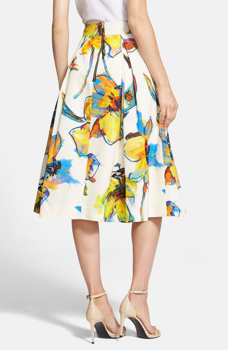 Milly 'Luna' Floral Print Pleated Midi Skirt, Alternate, color, 