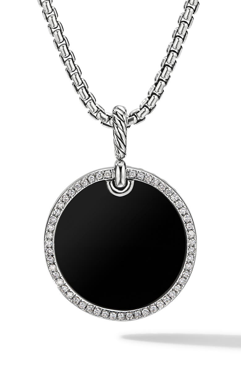 David Yurman Elements Disc Pendant with Pavé Diamond Rim, Main, color, Black Onyx/ Silver