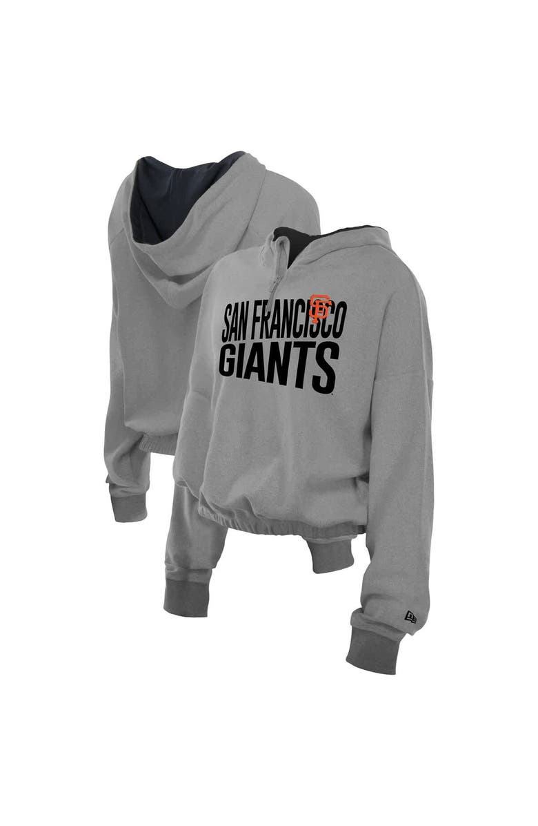 New Era Women's New Era Heather Gray San Francisco Giants Reversed Out French Terry Quarter-Zip Banded Crop Hoodie, Main, color, Heather Gray