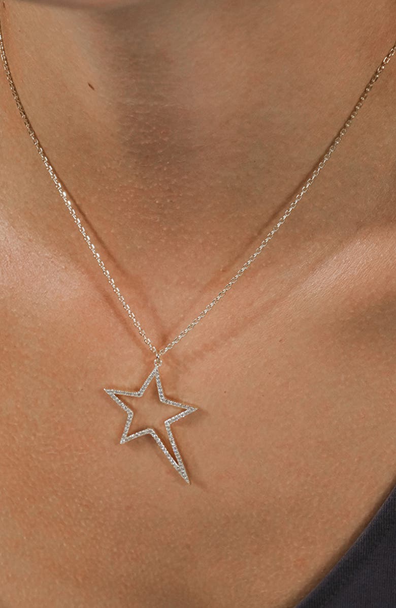 Sterling Forever Statement Cubic Zirconia Star Outline Pendant Necklace, Alternate, color, Silver