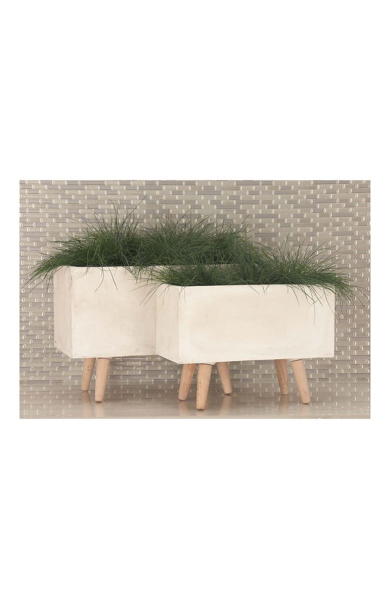 SONOMA SAGE HOME White Fiberclay Contemporary Planter with Wood Legs - Set of 2, Alternate, color, 
