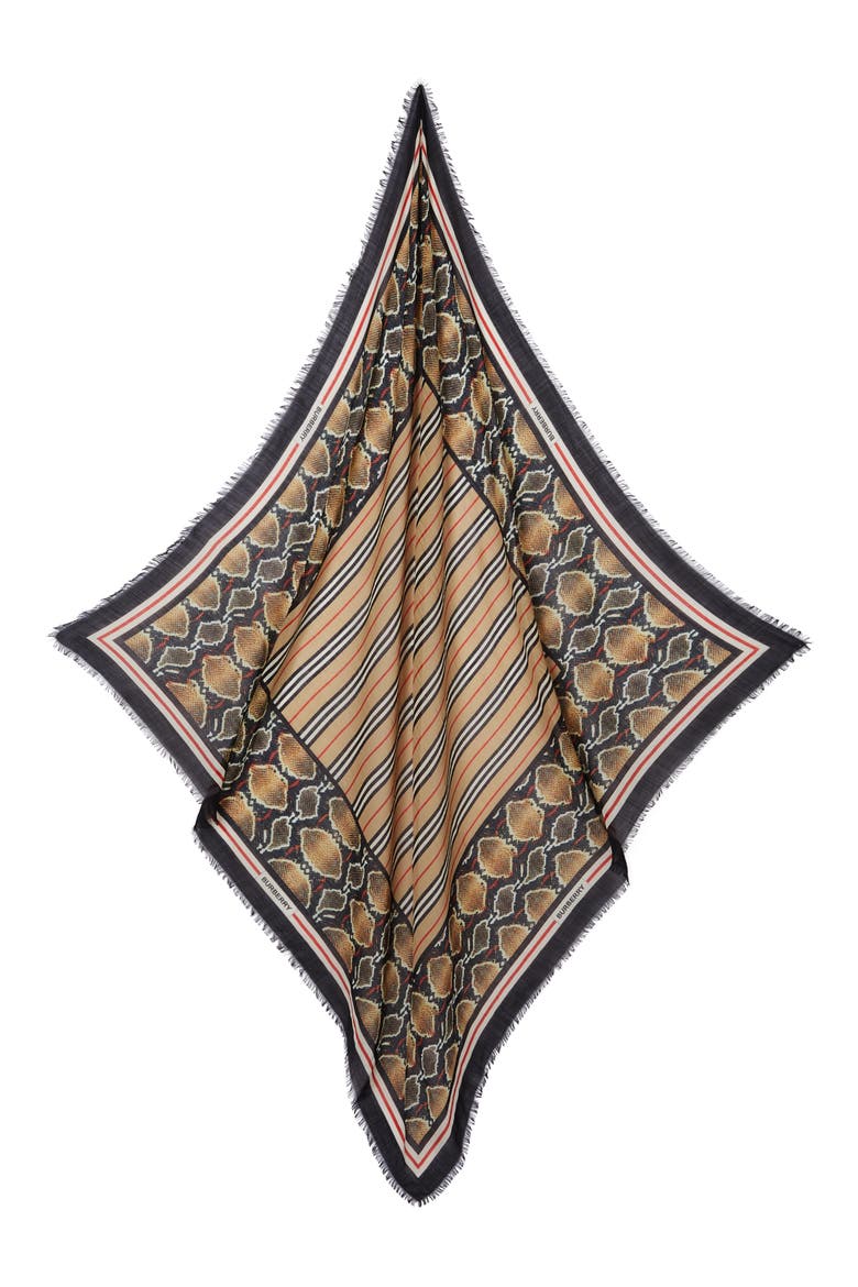 Stripe & Snake Print Wool & Silk Scarf, Alternate, color, ARCHIVE BEIGE