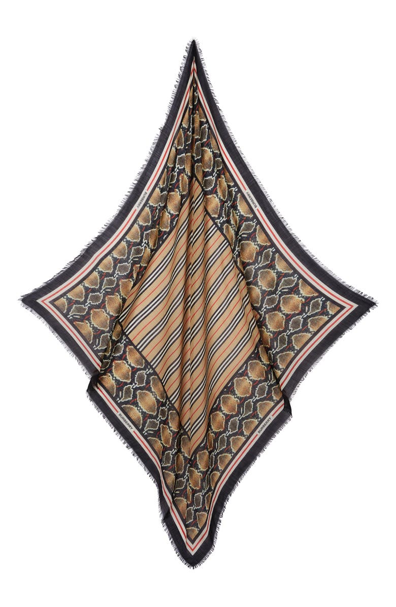 Burberry Stripe & Snake Print Wool & Silk Scarf, Alternate, color,