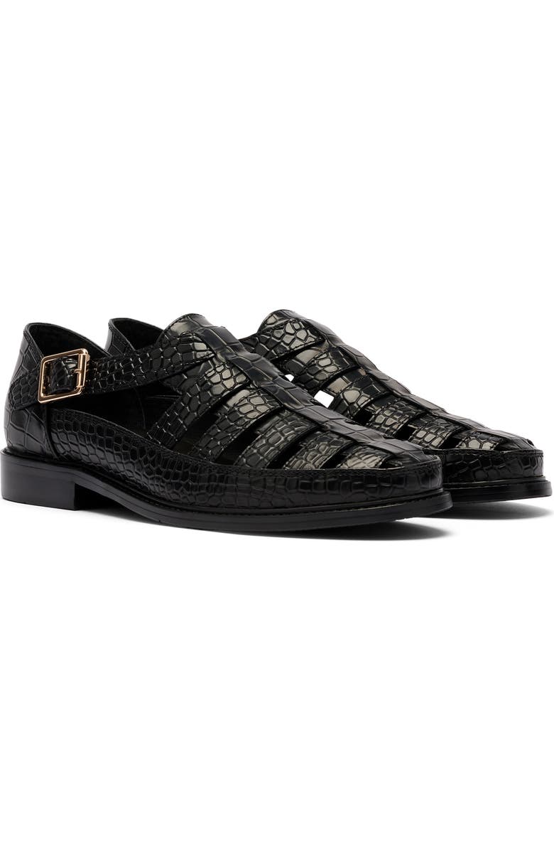MARC NOLAN Mariner Croc Embossed Leather Fisherman Sandal, Main, color, Black Croc