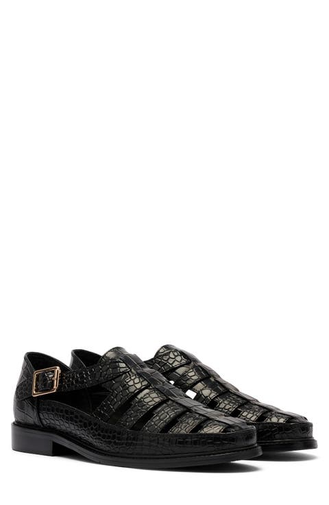 Mariner Croc Embossed Leather Fisherman Sandal