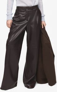 MANGO Riga Faux Leather Wide Leg Pants