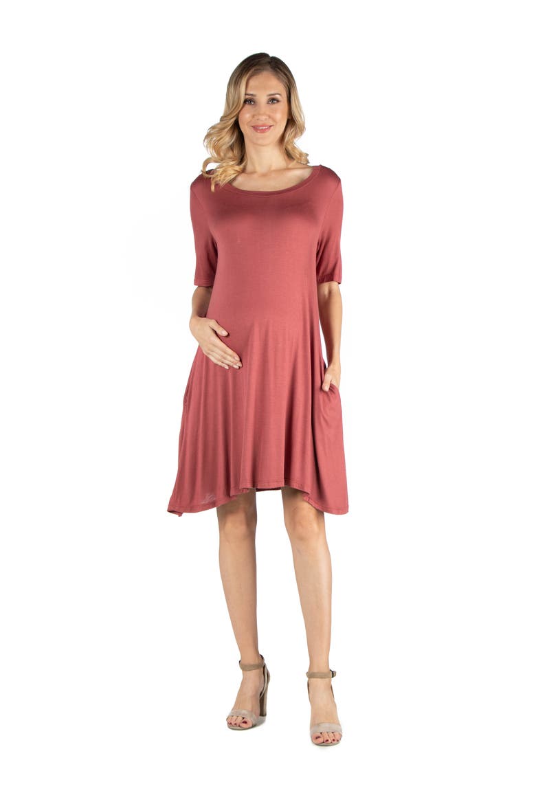 Maternity Soft Flare T-Shirt Dress with Pocket Detail, Main, color, Cinnamon