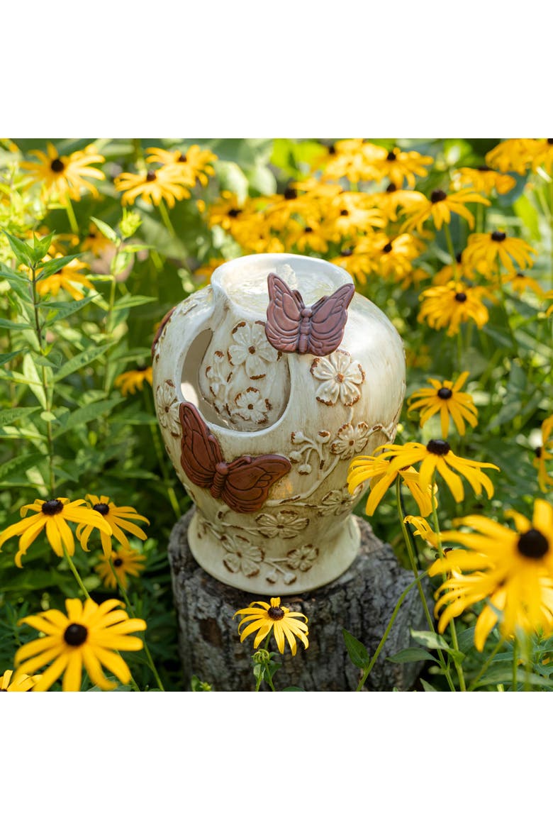 Butterfly Urn Fountain Rust Cream Stoneware, Alternate, color, White
