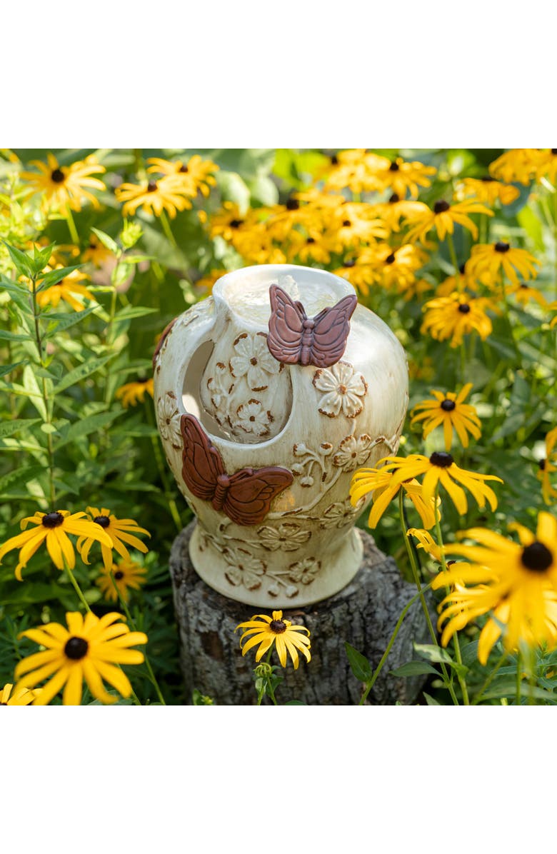Foreside Home and Garden Butterfly Urn Fountain Rust Cream Stoneware, Alternate, color, White