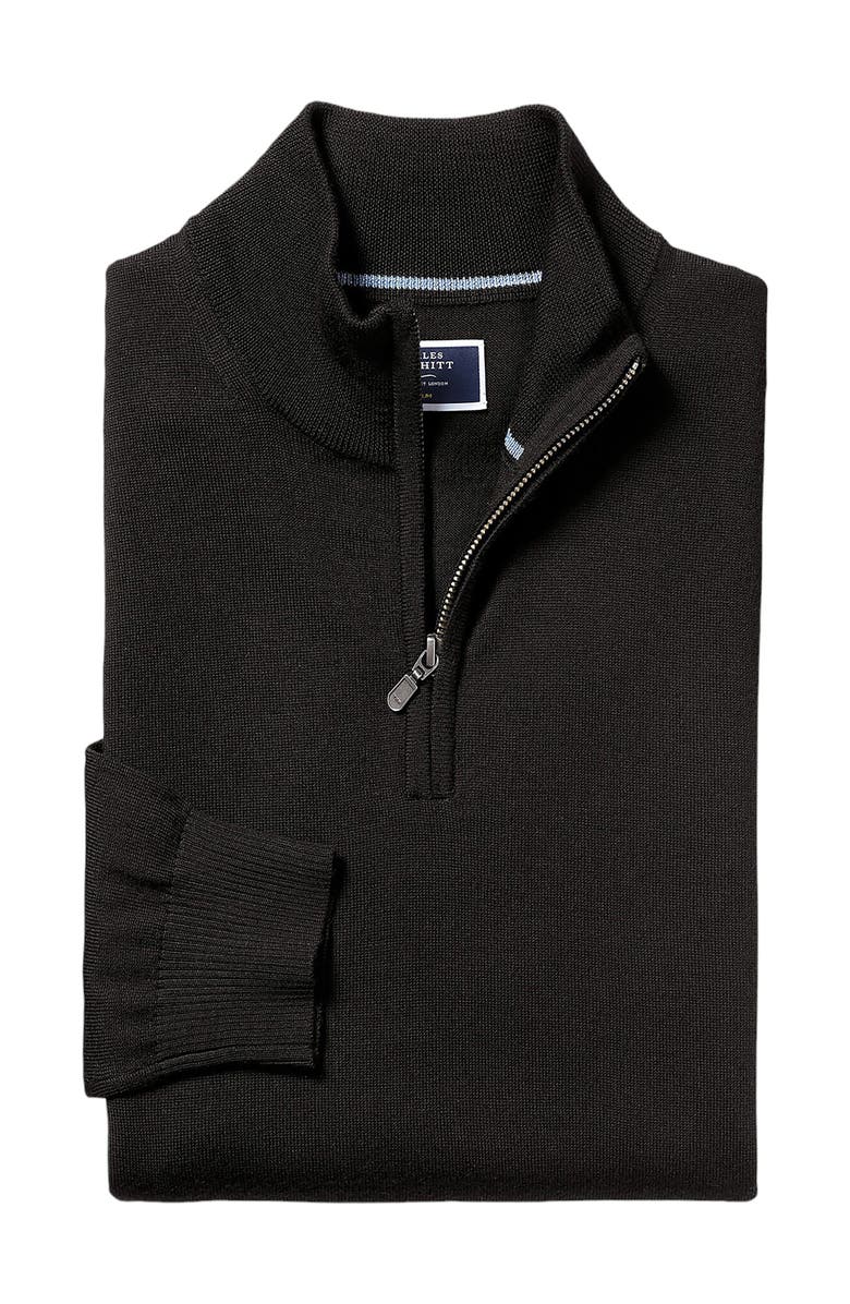 Charles Tyrwhitt Pure Merino Zip Neck Sweater, Alternate, color, Black
