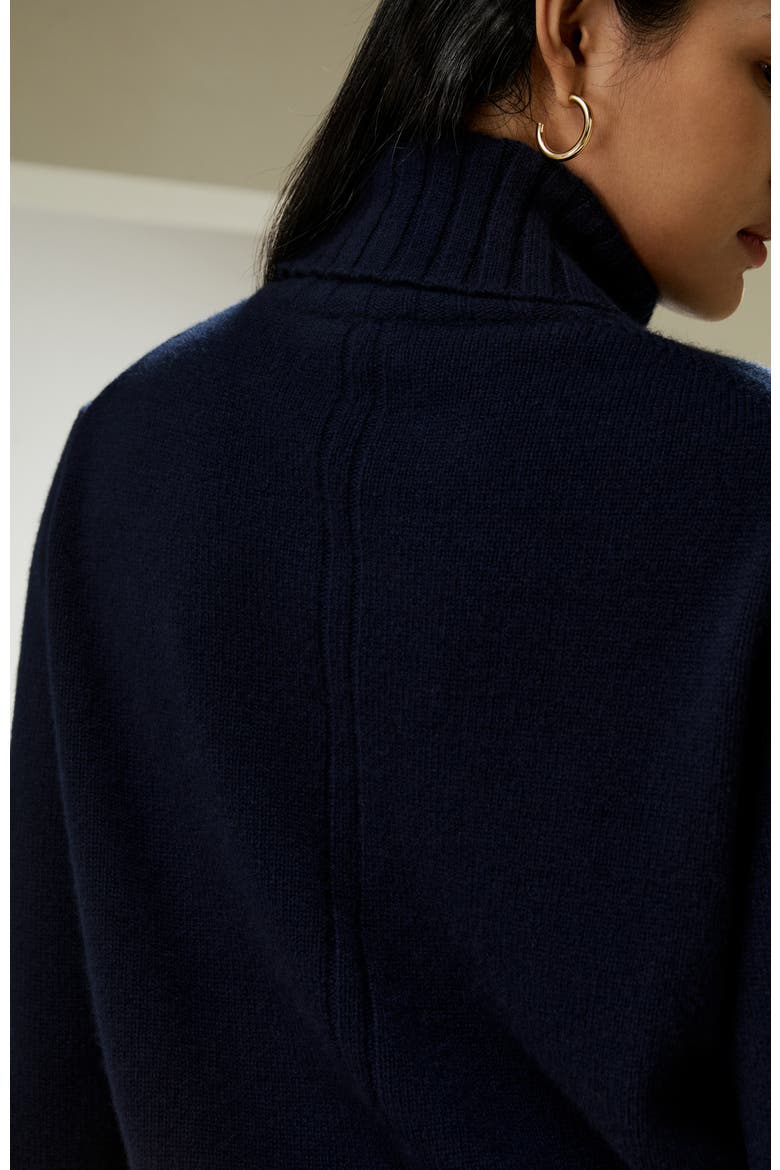 Women's Turtleneck Sweater with Rib Hemline, Alternate, color, Navy Blue