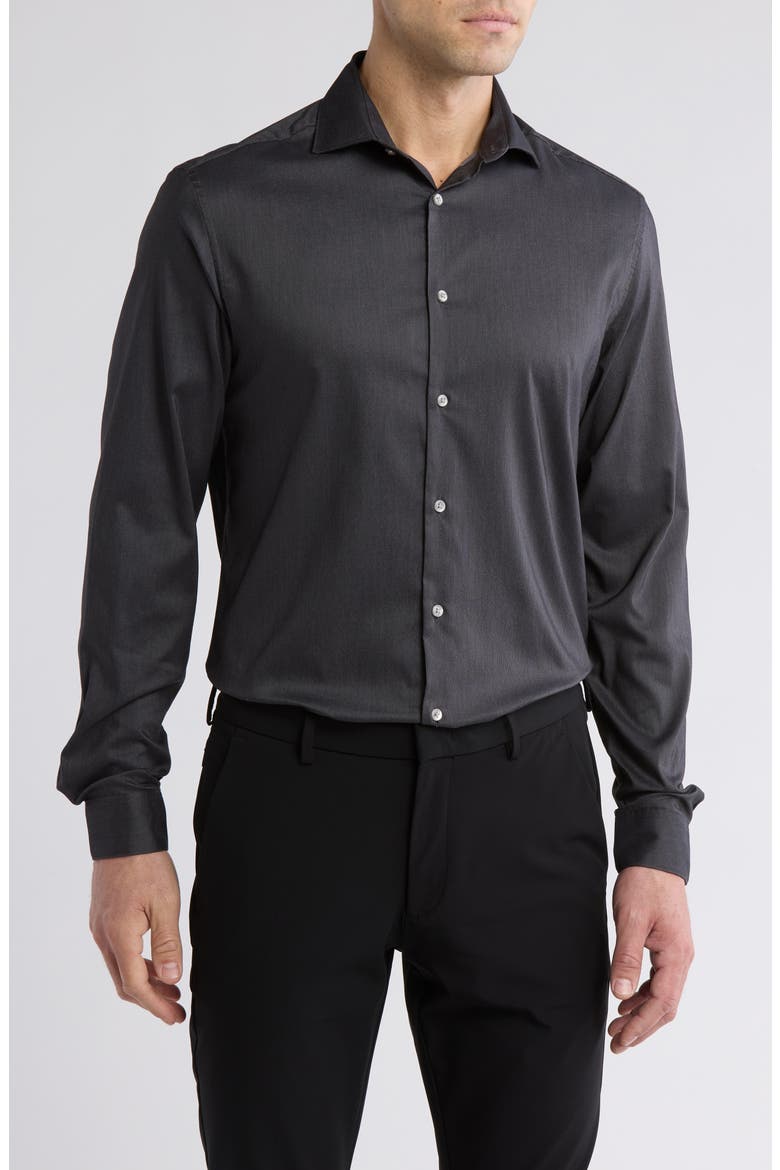 All-Season Stretch Long Sleeve Slim Fit Dress Shirt, Main, color, ONYX