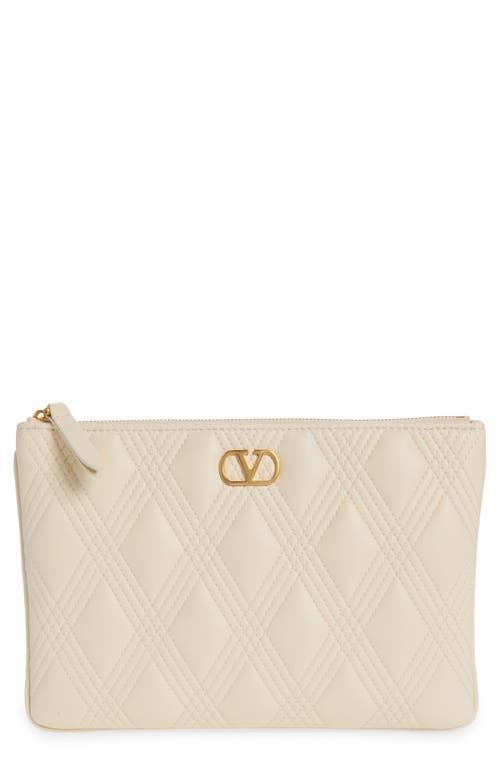 Valentino Garavani Medium Quiltie 67 Quilted Leather Pouch In White