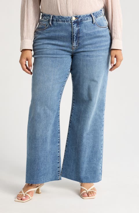 Meg Fab Ab Raw Hem High Waist Wide Leg Jeans (Optimism) (Plus)