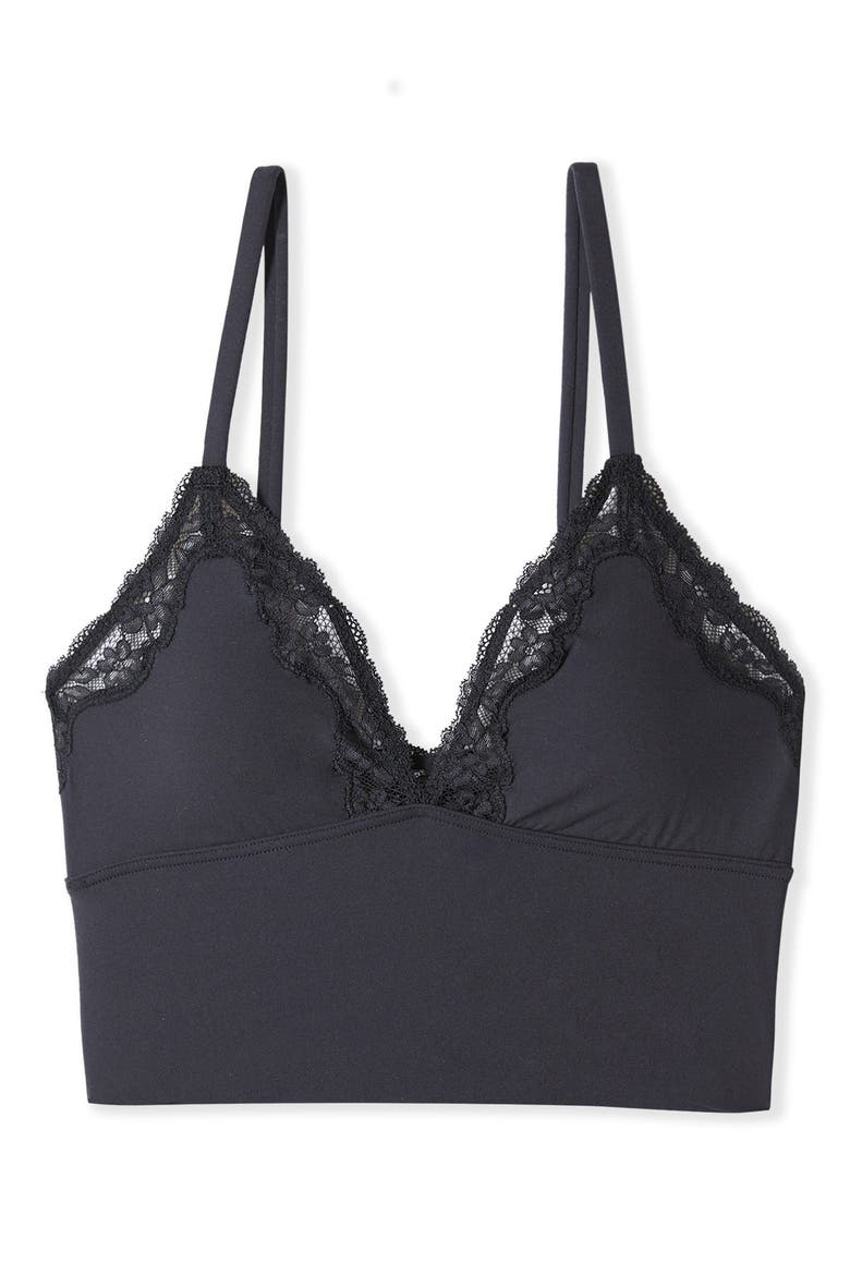 Lace Trim Triangle Longline Bralette, Alternate, color, BLACK