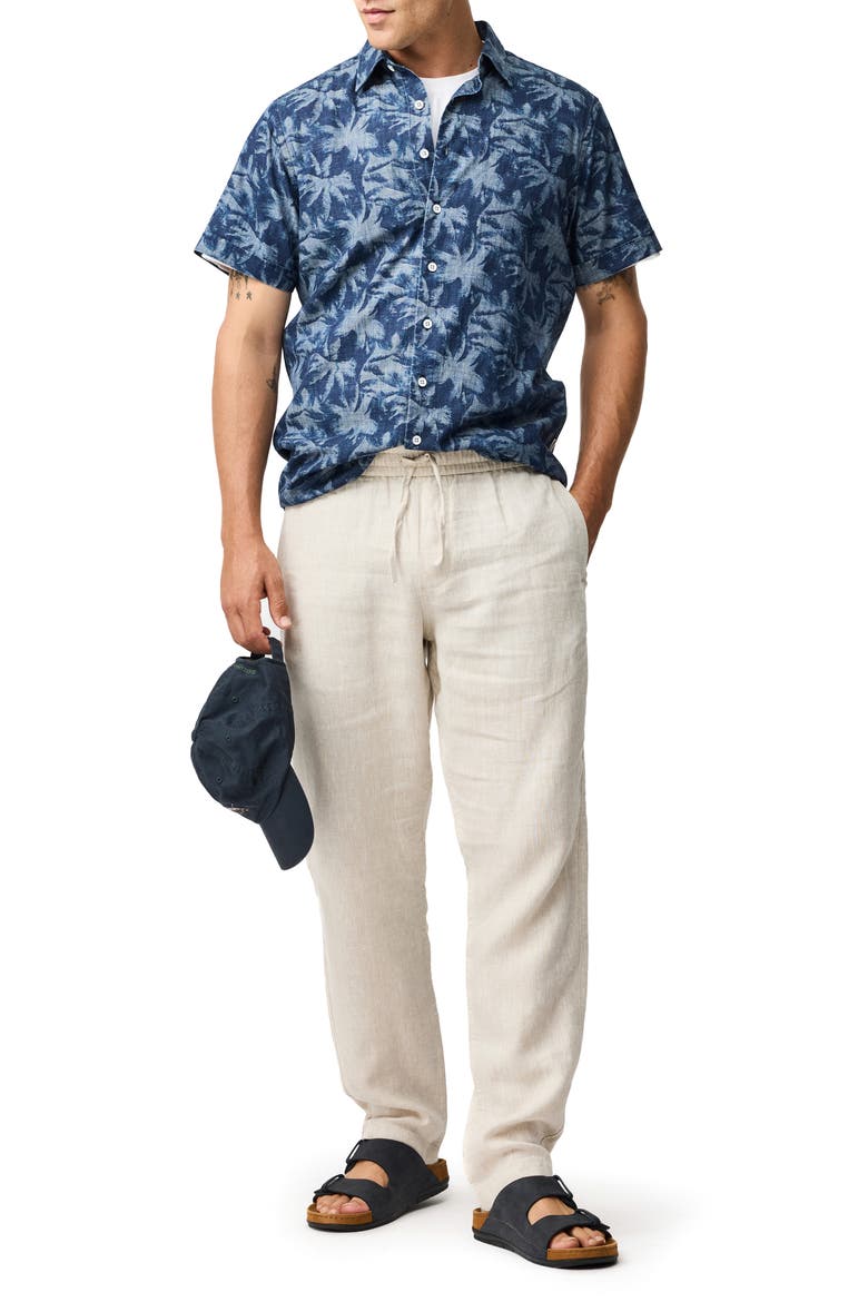 Arthurs Pass Palm Print Short Sleeve Button-Up Shirt, Alternate, color, COBALT