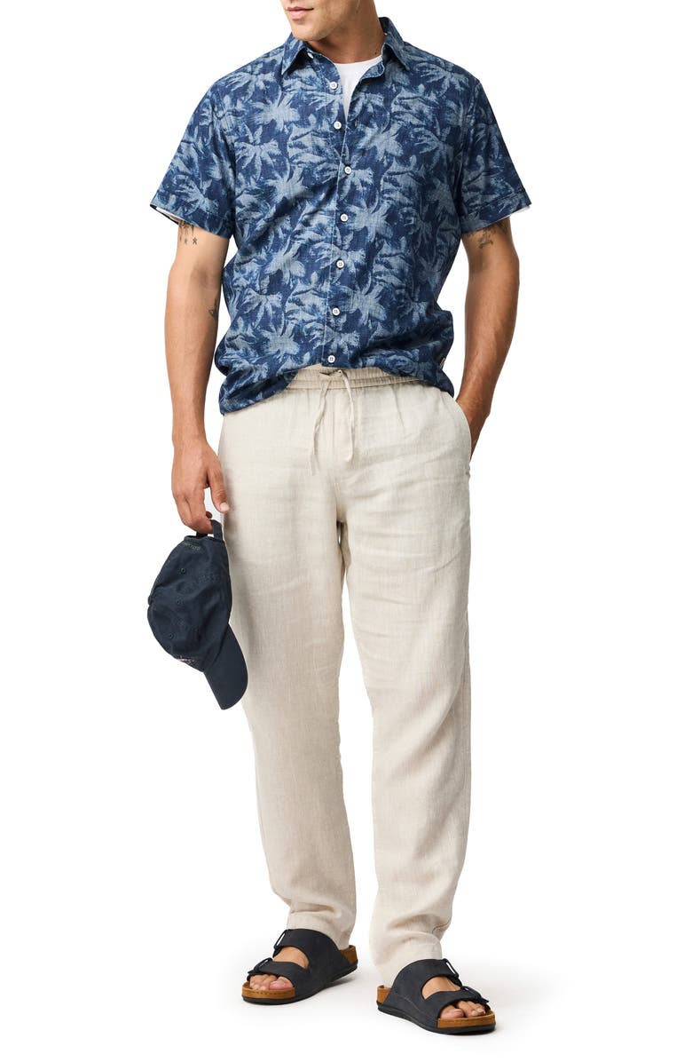 Rodd & Gunn Arthurs Pass Palm Print Short Sleeve Button-Up Shirt, Alternate, color, Cobalt