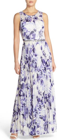 belted chiffon maxi dress eliza j ELIZA J Pink Peach Floral Print Halter Belted Tie Waist Chiffon Maxi Dress 10 M