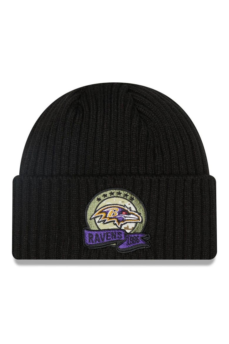 Men's New Era Black Baltimore Ravens 2022 Salute To Service Knit Hat, Main, color, Black