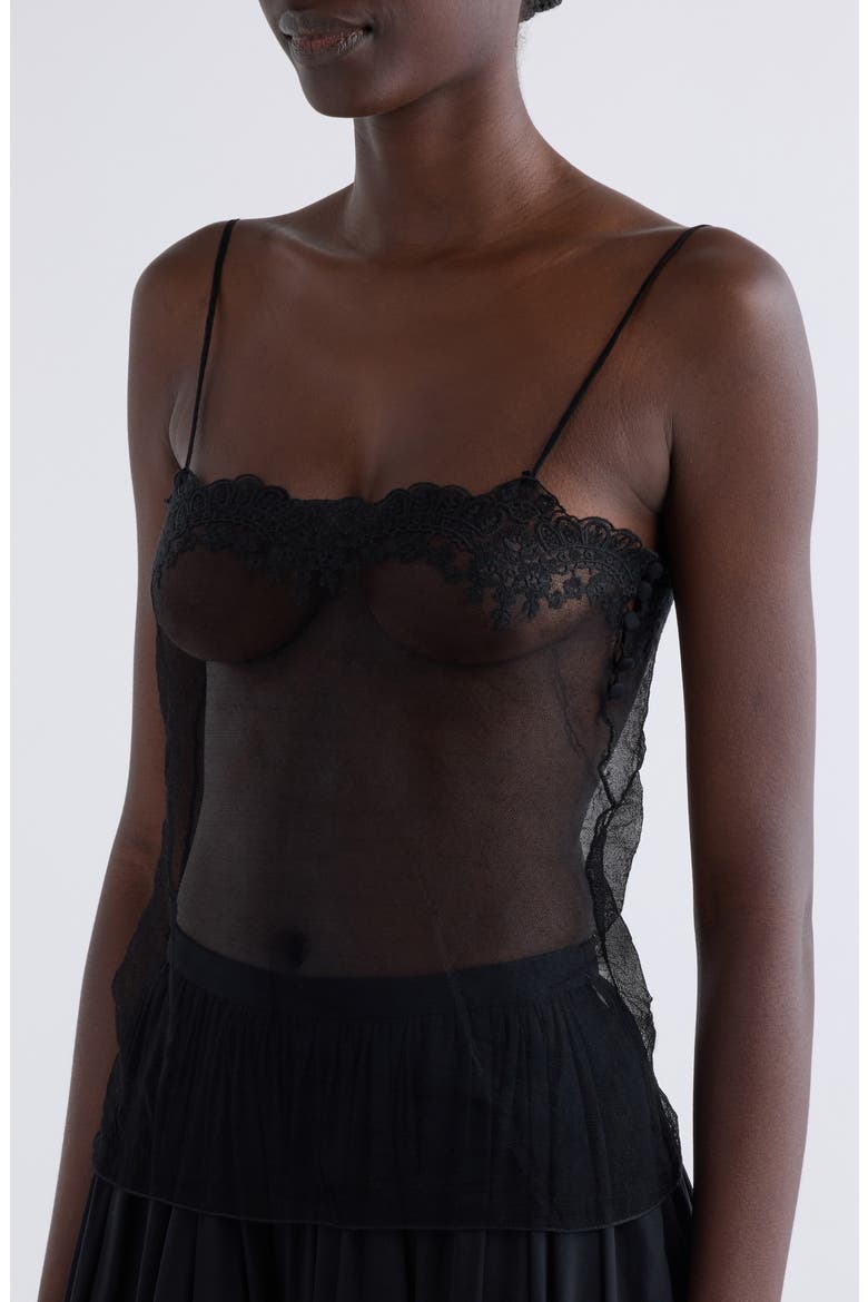 Lace Trim Sheer Fitted Tank, Alternate, color, BLACK