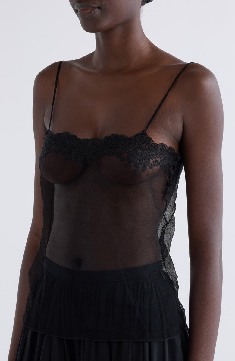 Chloé Lace Trim Sheer Fitted Tank, Alternate, color, Black