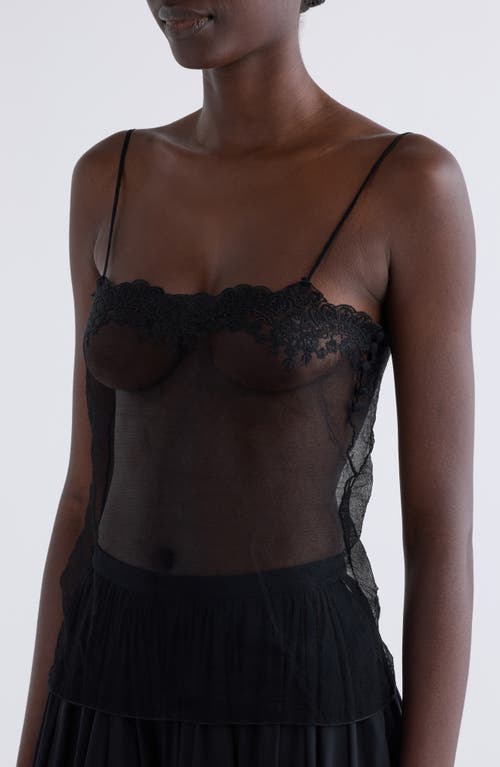 Chloé Lace Trim Sheer Fitted Tank In Black