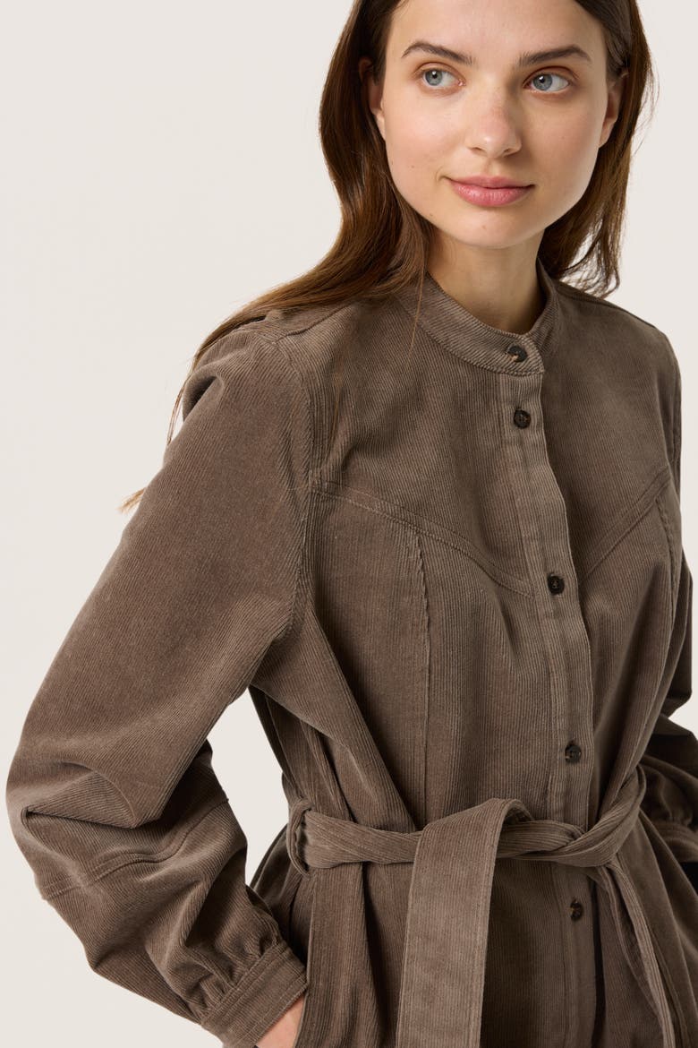 Slhelle Corduroy Knee Length Shirt Dress, Alternate, color, Morel