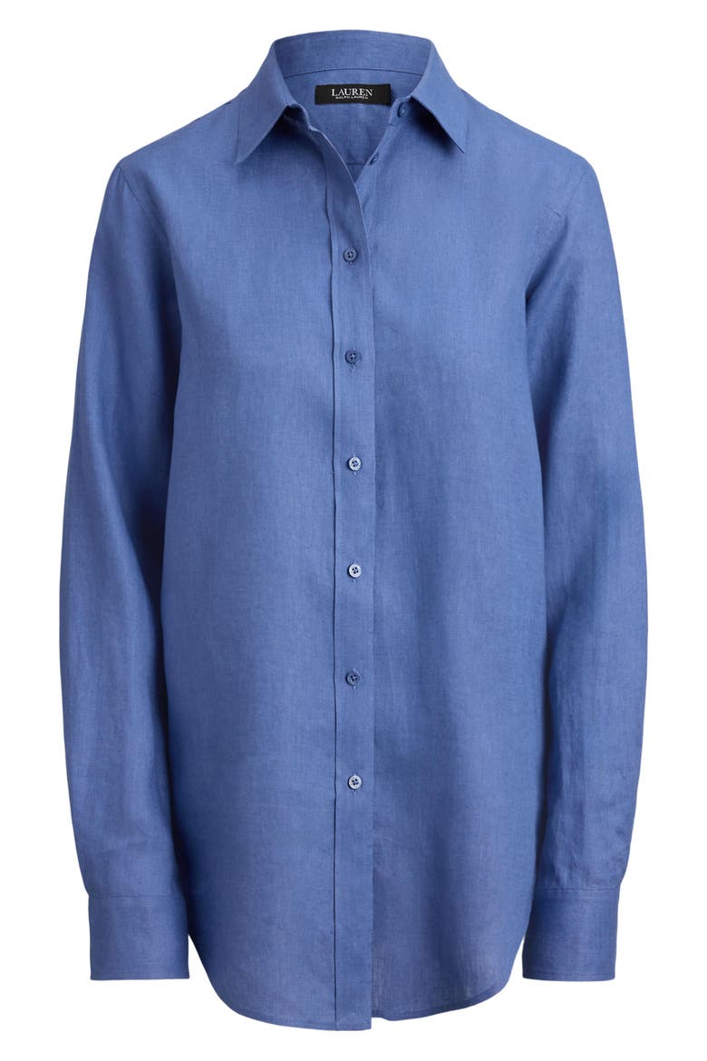 Relaxed Fit Linen Roll Tab Sleeve Shirt, Alternate, color, CARSON BLUE
