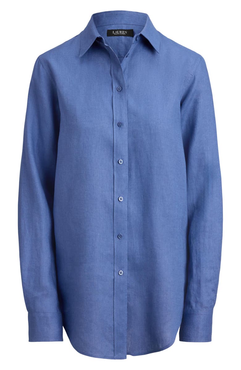 Lauren Ralph Lauren Karrie Tissue Linen Button-Up Shirt, Alternate, color, Carson Blue