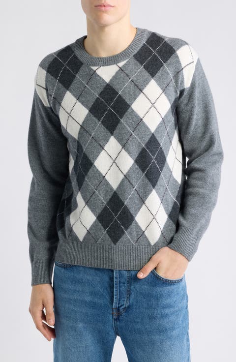 Gender Inclusive Argyle Wool Crewneck Sweater