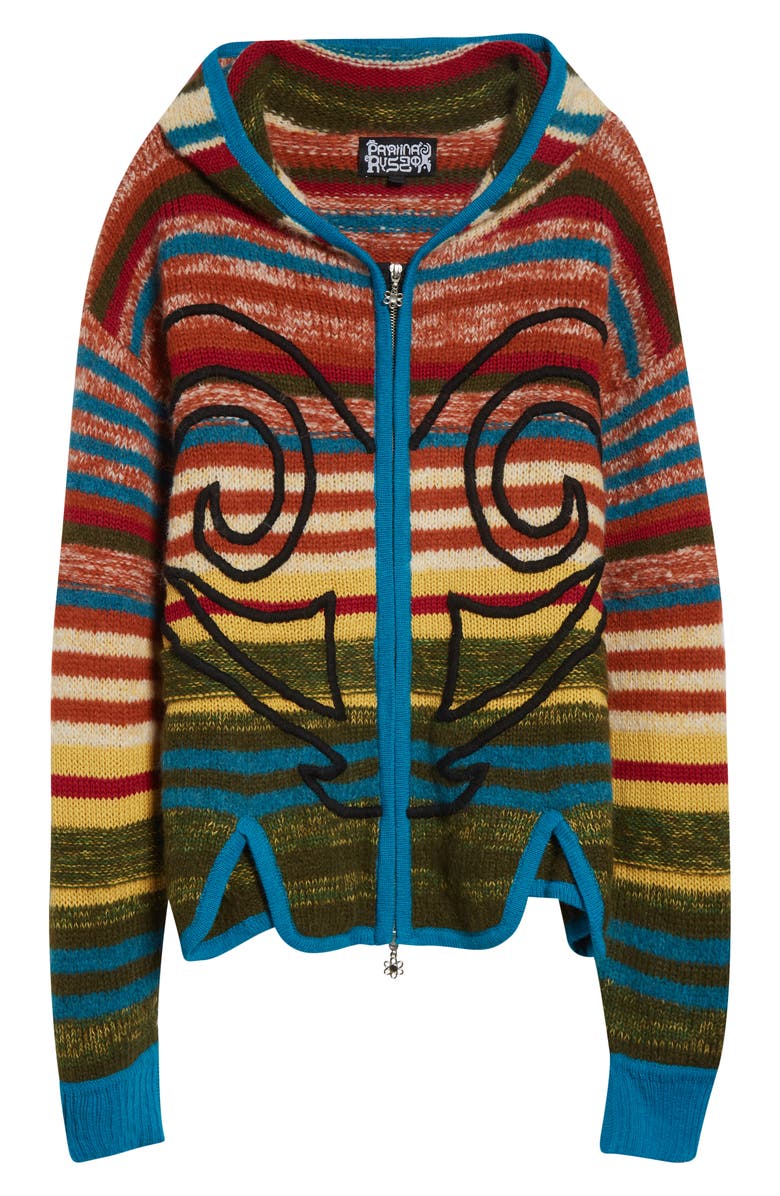 Paolina Russo Stripe Hooded Alpaca & Merino Wool Blend Fulll Zip Sweater, Main, color, Rainbow