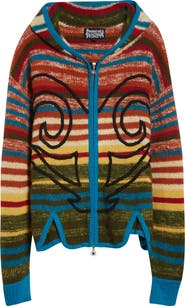 Paolina Russo Stripe Hooded Alpaca & Merino Wool Blend Fulll Zip Sweater