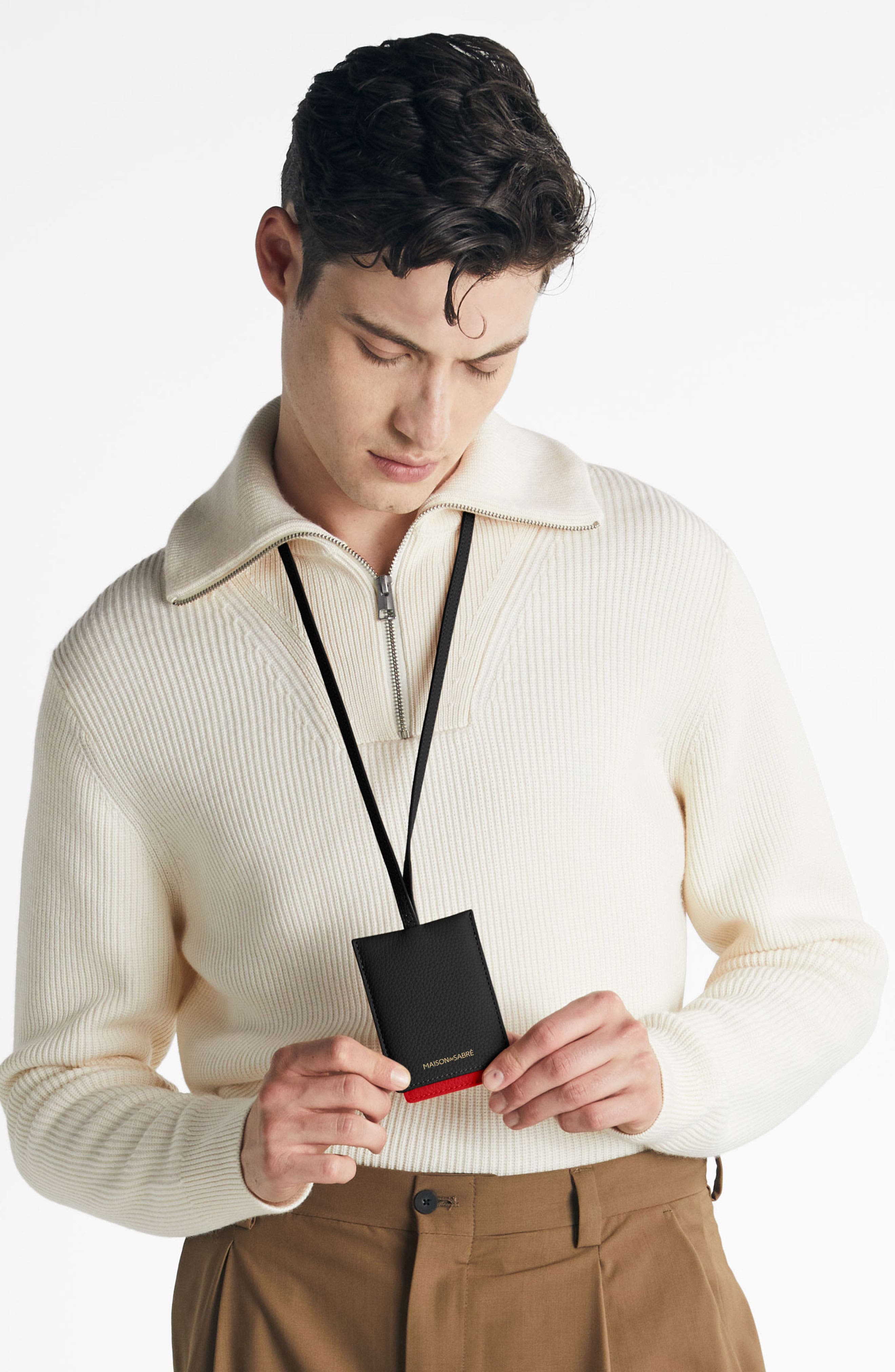 MAISON de SABRÉ Leather ID Lanyard, Alternate, color, Rouge Noir