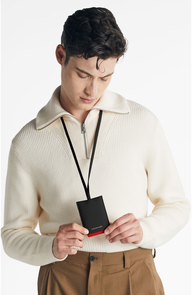 MAISON de SABRÉ Leather ID Lanyard, Alternate, color, Rouge Noir