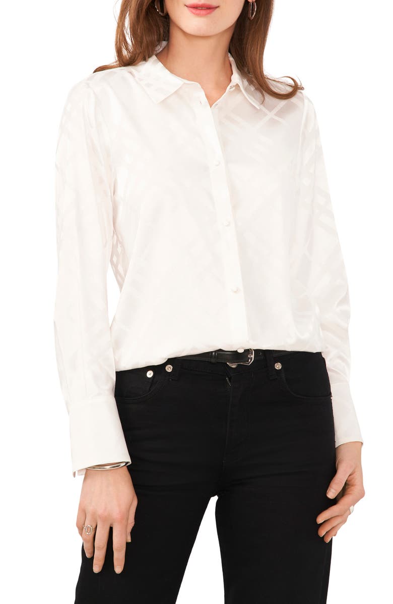 Vince Camuto Tonal Plaid Stretch Satin Button-Up Shirt, Main, color, 