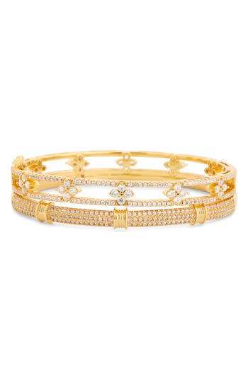 Eye Candy Los Angeles Set Of 2 Dahlia Cubic Zirconia Cuff Bracelets In Gold