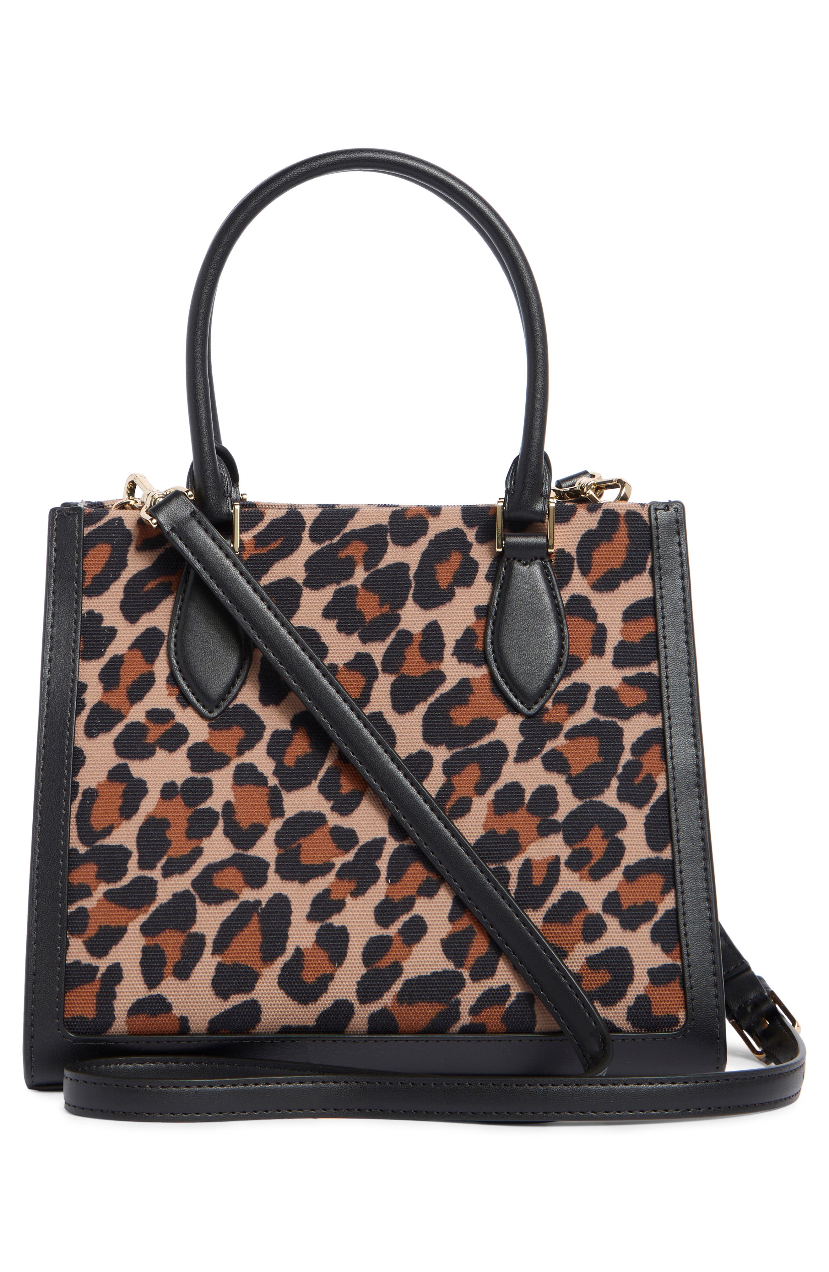 ellie spotted leopard canvas small tote bag, Alternate, color, BROWN MULTI