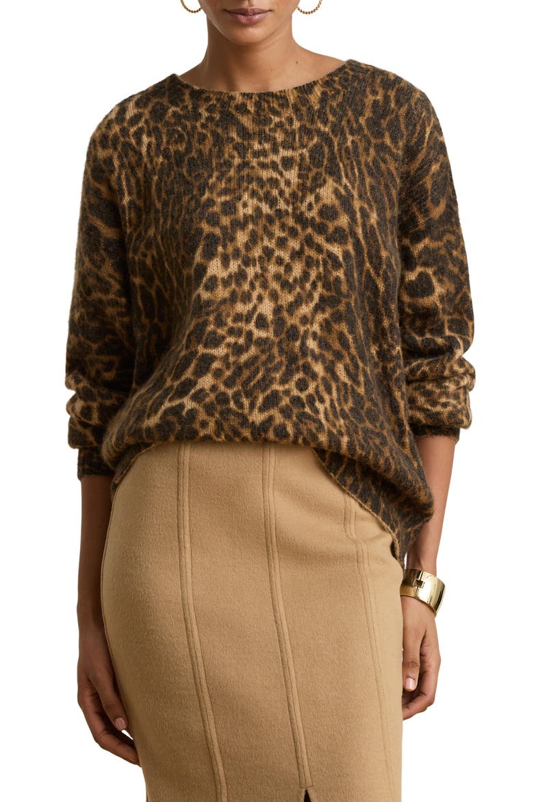 Leopard Print Mohair Blend Sweater, Main, color, CAMEL BEIGE