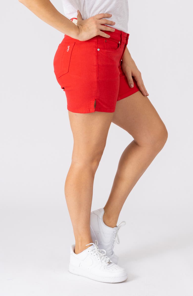 SLINK Jeans Side Vent Mid Rise Denim Shorts, Alternate, color, Rose Red