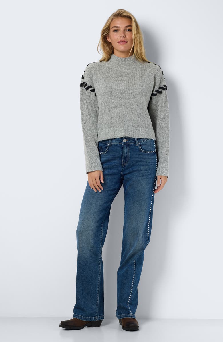 Noisy may Donna Whipstitch Mock Neck Crop Sweater, Alternate, color, 