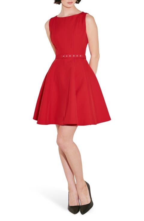 Belted Bateau Neck Minidress