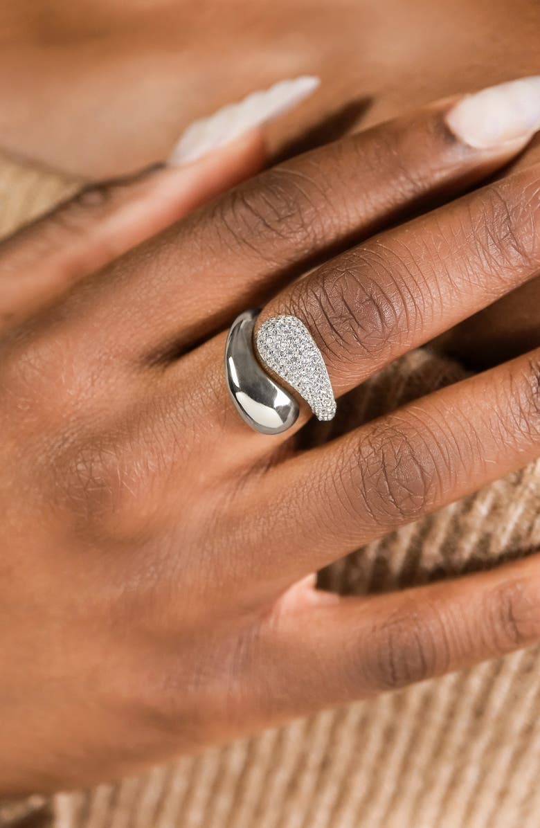 Sterling Forever Cecilia Cubic Zirconia Open Ring, Alternate, color, Silver