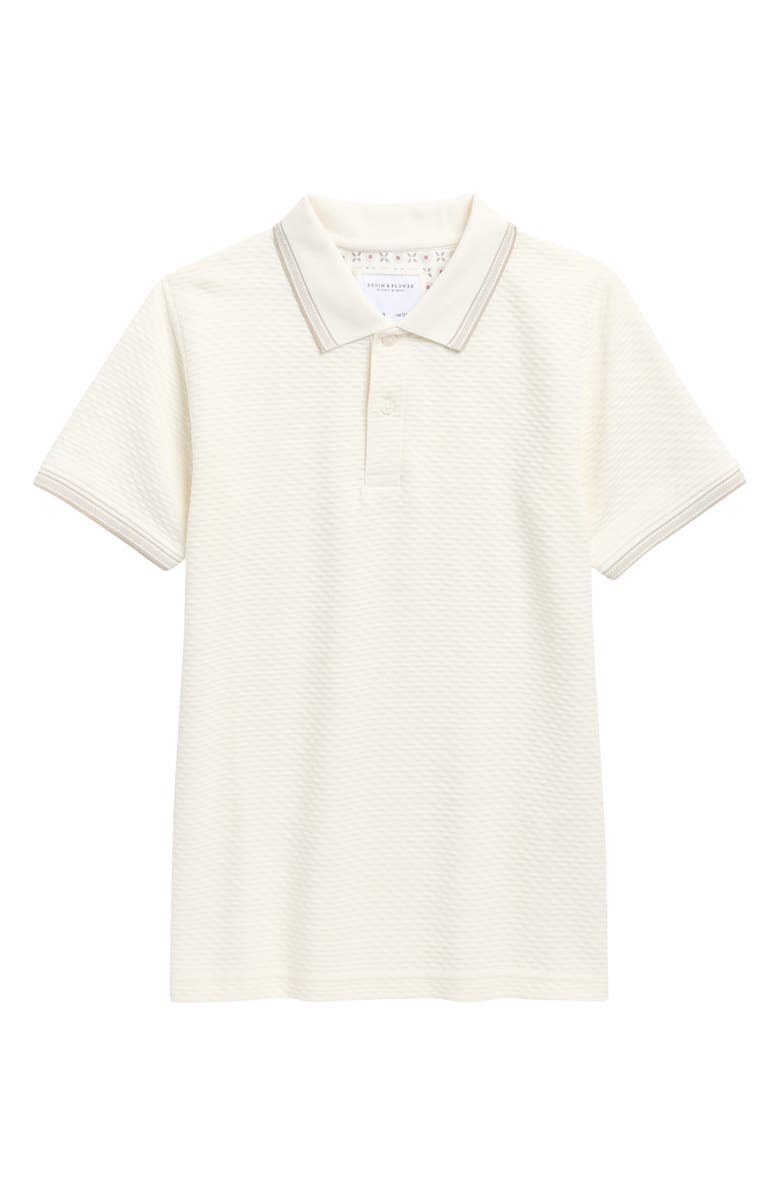 DENIM AND FLOWER Kids' Tipped Cotton Knit Polo, Main, color, Off White